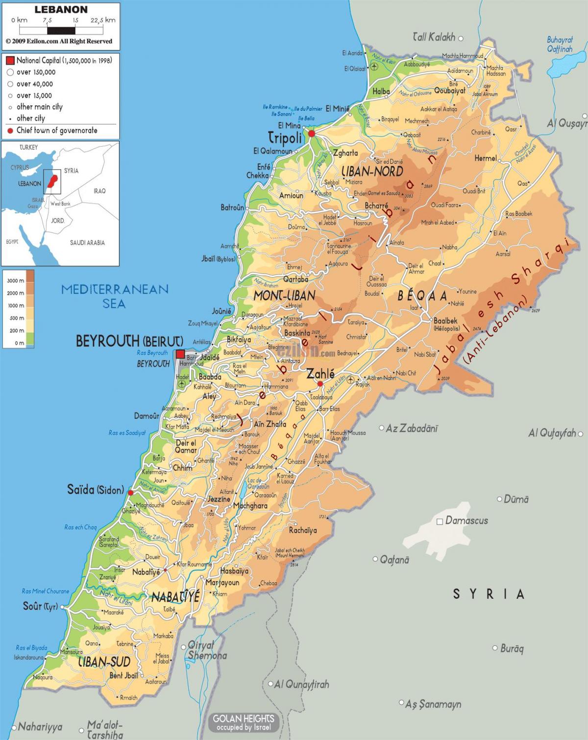 نقشہ لبنان کے جسمانی