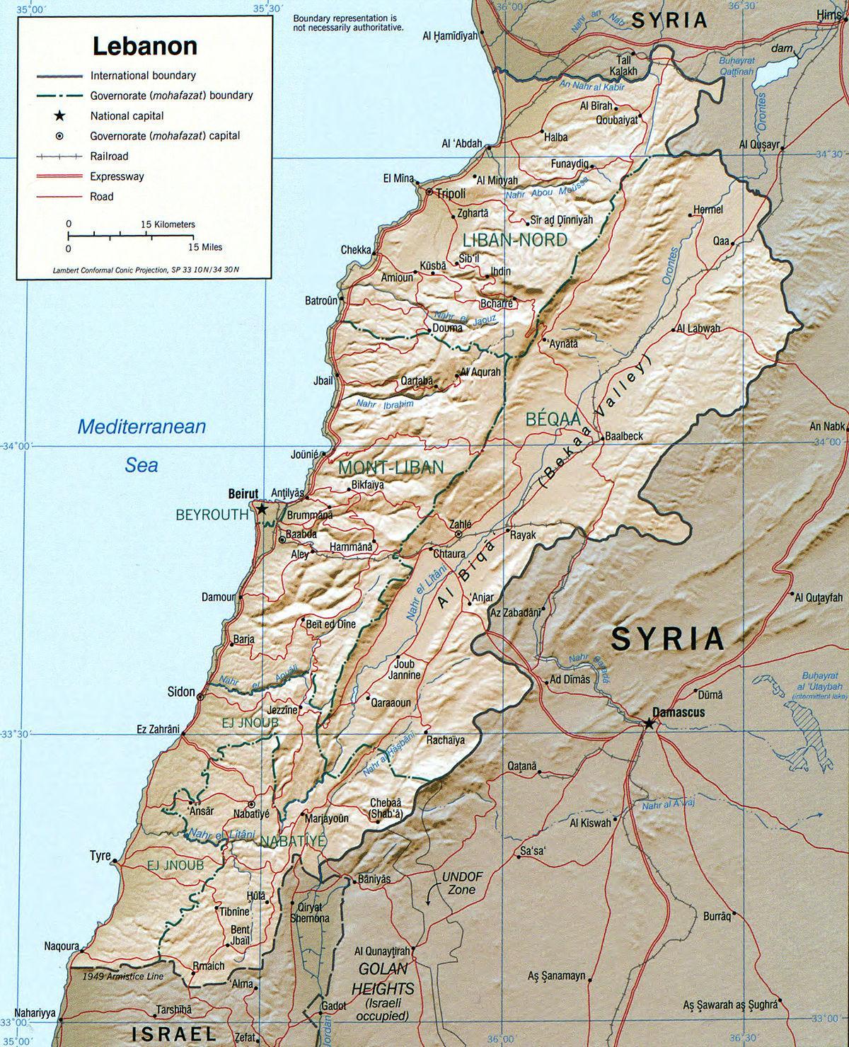 نقشہ لبنان کے جغرافیہ