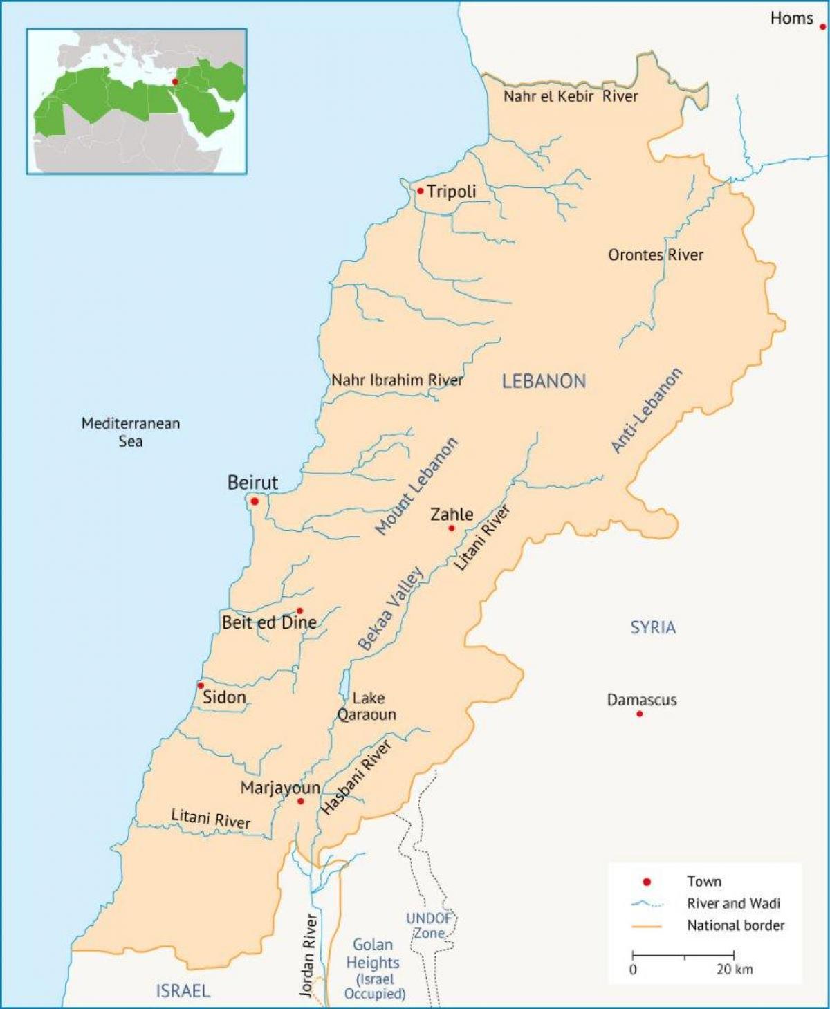 لبنان دریاؤں کا نقشہ